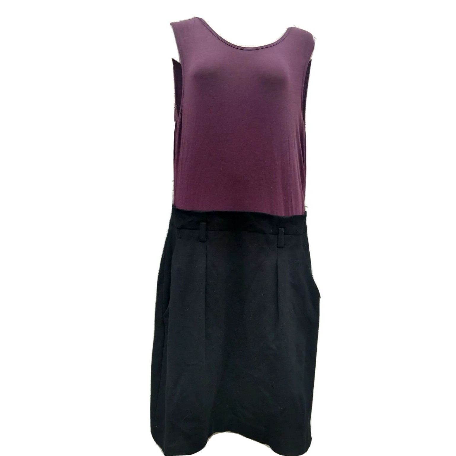 Theory Sheath Dress Sleeveless Purple Black Pockets Womens Size 10 Stretch Nwot